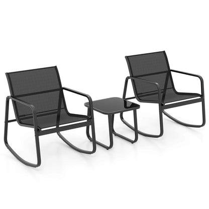Costway 3 Piece Patio Rocking Set 2 Rocking Bistro Chairs & Glass-Top - See Details