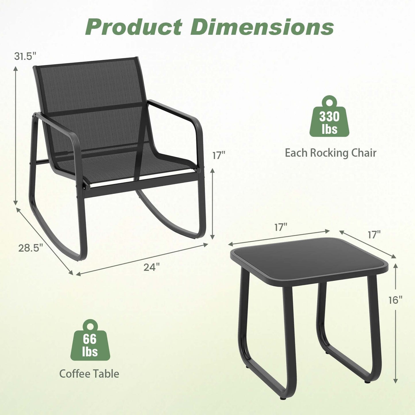 Costway 3 Piece Patio Rocking Set 2 Rocking Bistro Chairs & Glass-Top - See Details