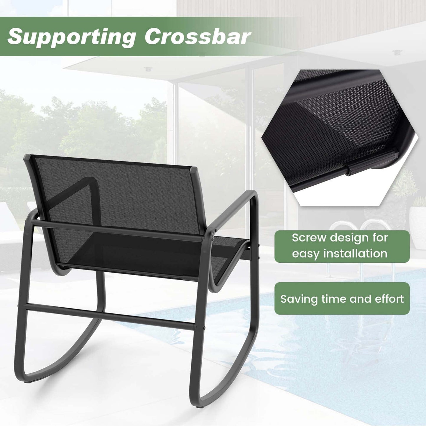 Costway 3 Piece Patio Rocking Set 2 Rocking Bistro Chairs & Glass-Top - See Details