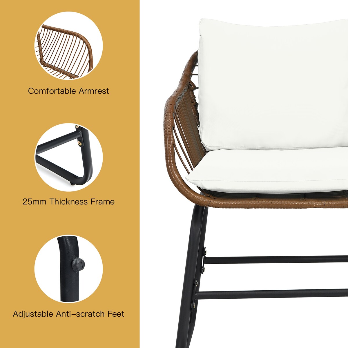 Costway 3PCS Patio Rattan Bistro Set Cushioned Chair Glass Table Deck - See Details