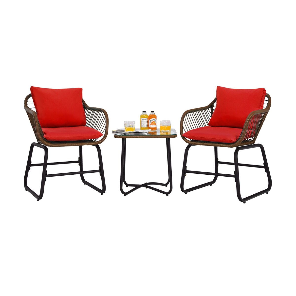 Costway 3PCS Patio Rattan Bistro Set Cushioned Chair Glass Table Deck - See Details