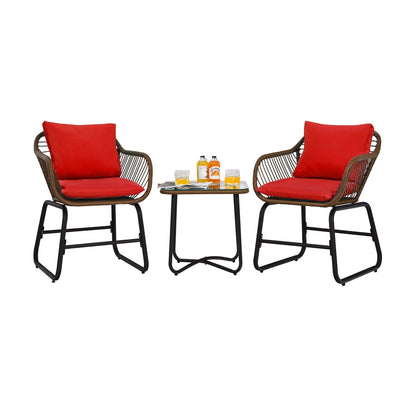 Costway 3PCS Patio Rattan Bistro Set Cushioned Chair Glass Table Deck - See Details