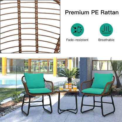 Costway 3PCS Patio Rattan Bistro Set Cushioned Chair Glass Table Deck - See Details