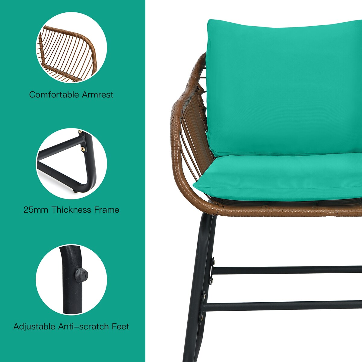 Costway 3PCS Patio Rattan Bistro Set Cushioned Chair Glass Table Deck - See Details