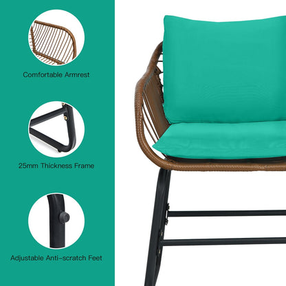 Costway 3PCS Patio Rattan Bistro Set Cushioned Chair Glass Table Deck - See Details