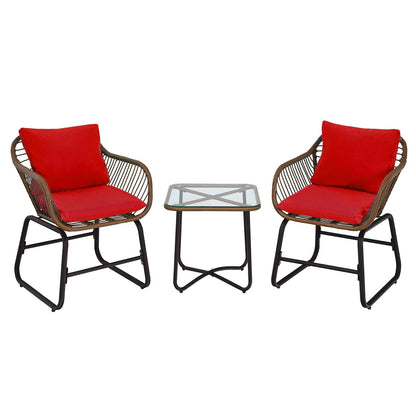 Costway 3PCS Patio Rattan Bistro Set Cushioned Chair Glass Table Deck - See Details