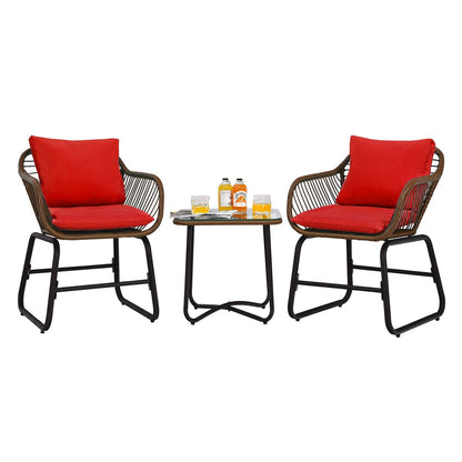 Costway 3PCS Patio Rattan Bistro Set Cushioned Chair Glass Table Deck - See Details