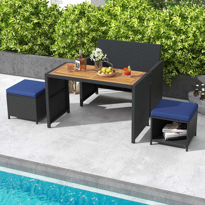 Costway 4 PCS Outdoor Dining Set, Rattan Loveseat Chair & 2 Ottomans - See Details