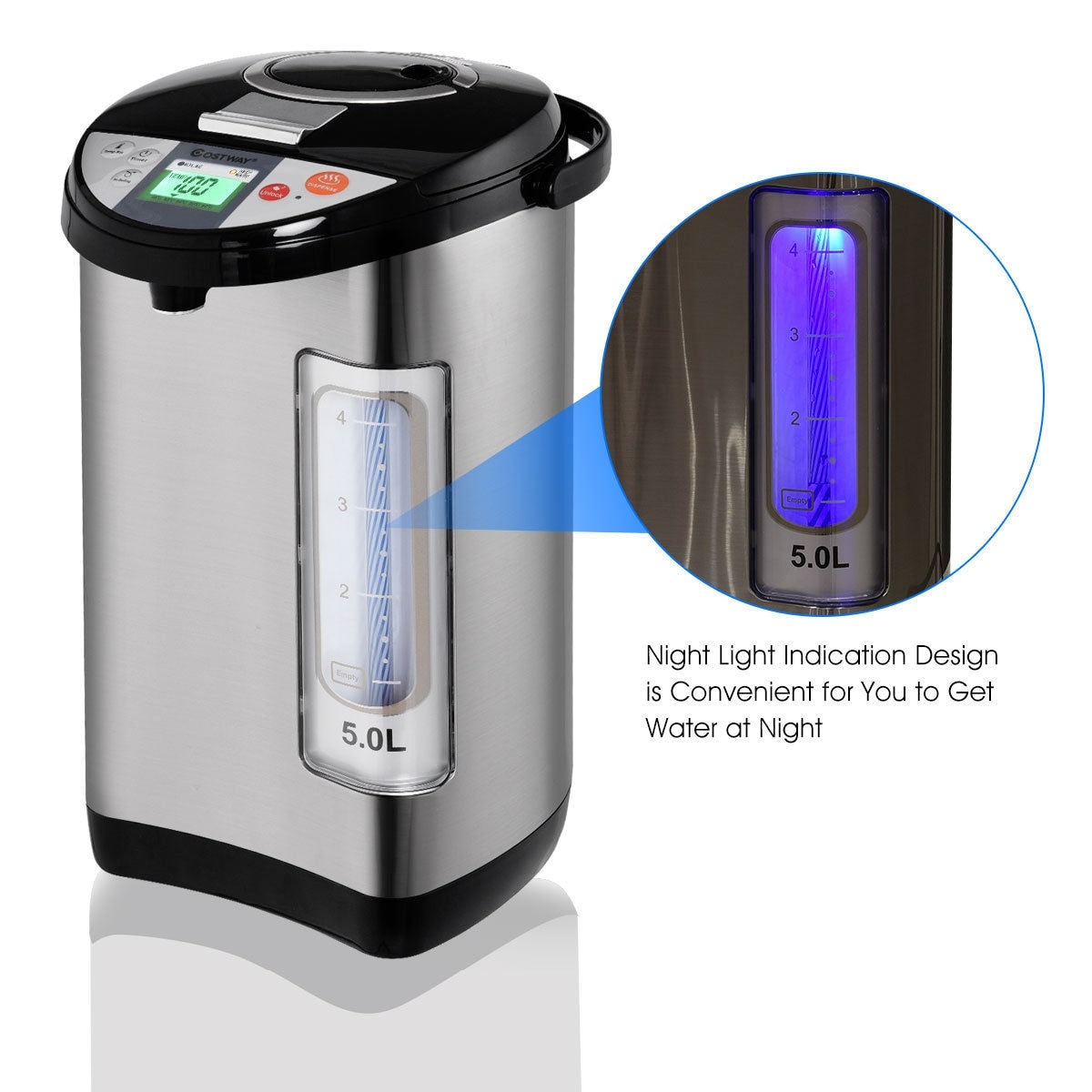 Costway 5-Liter LCD Water Boiler and Warmer Electric Hot Pot Kettle - 9''X12''X16''
