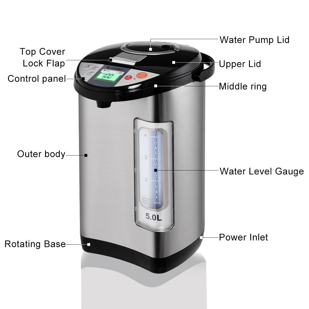 Costway 5-Liter LCD Water Boiler and Warmer Electric Hot Pot Kettle - 9''X12''X16''