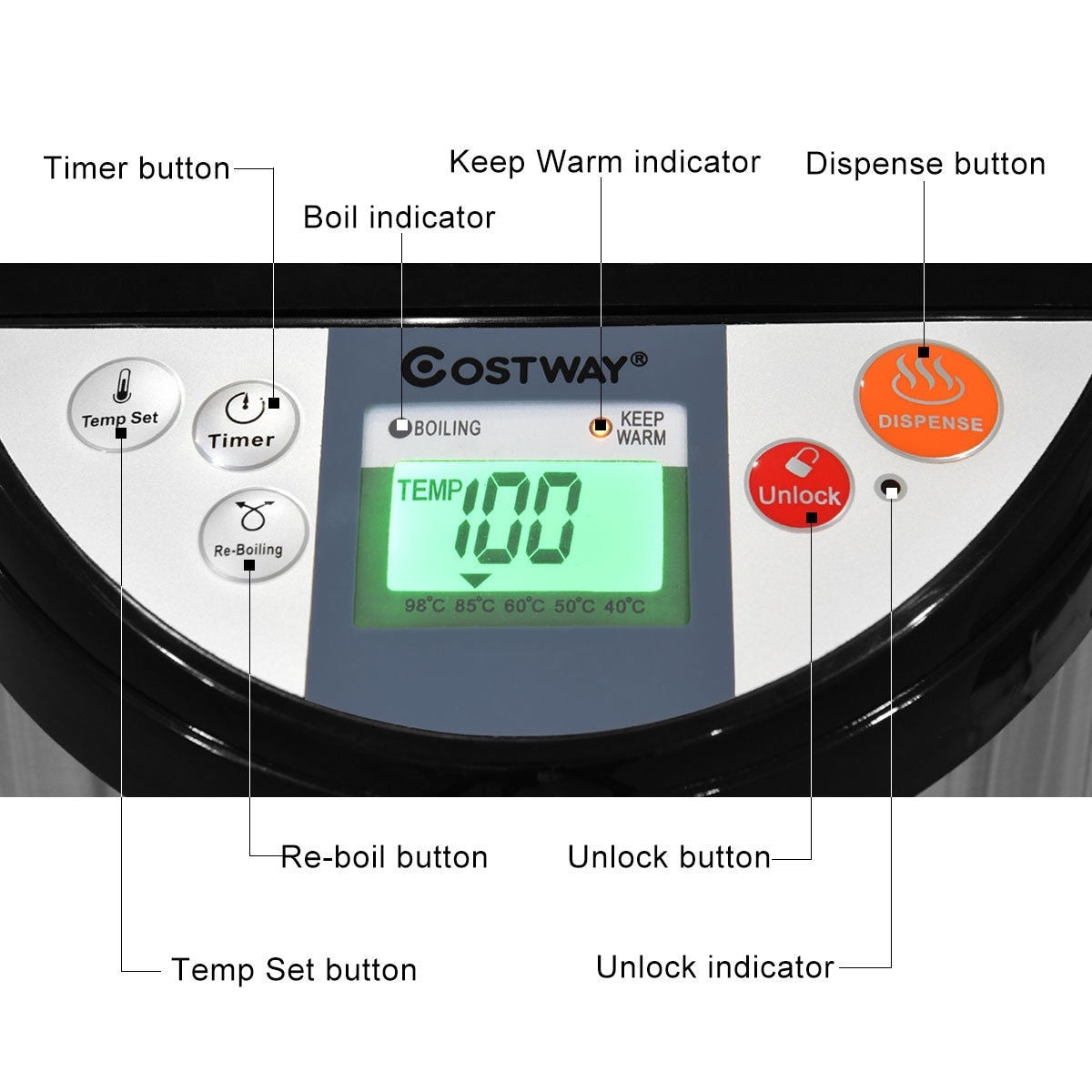 Costway 5-Liter LCD Water Boiler and Warmer Electric Hot Pot Kettle - 9''X12''X16''