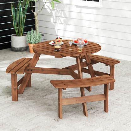 Costway 6-Person Round Picnic Table Set with 3 Built-in Benches 2 - See Details