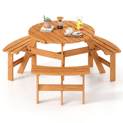 Costway 6-Person Round Picnic Table Set with 3 Built-in Benches 2 - See Details