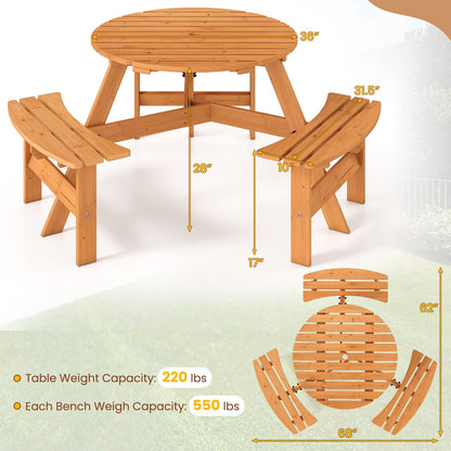 Costway 6-Person Round Picnic Table Set with 3 Built-in Benches 2 - See Details