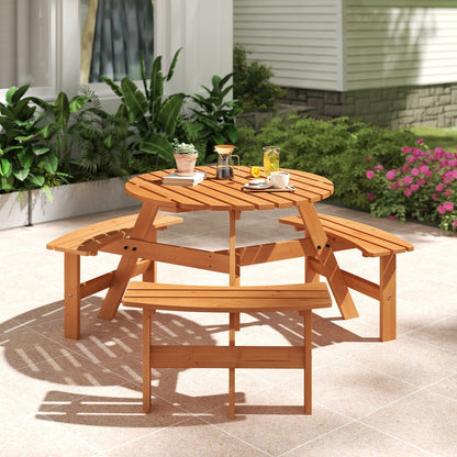 Costway 6-Person Round Picnic Table Set with 3 Built-in Benches 2 - See Details