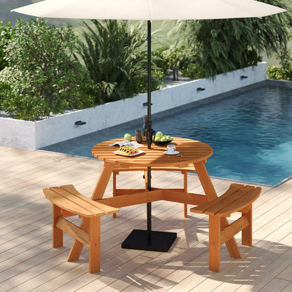 Costway 6-Person Round Picnic Table Set with 3 Built-in Benches 2 - See Details