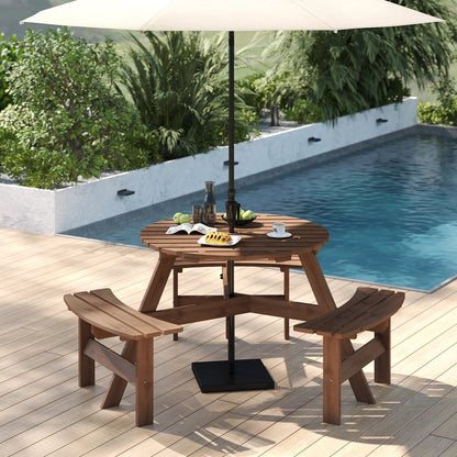 Costway 6-Person Round Picnic Table Set with 3 Built-in Benches 2 - See Details