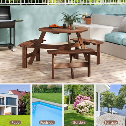 Costway 6-Person Round Picnic Table Set with 3 Built-in Benches 2 - See Details