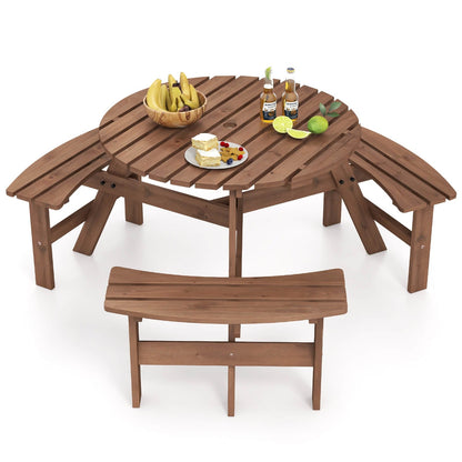 Costway 6-Person Round Picnic Table Set with 3 Built-in Benches 2 - See Details