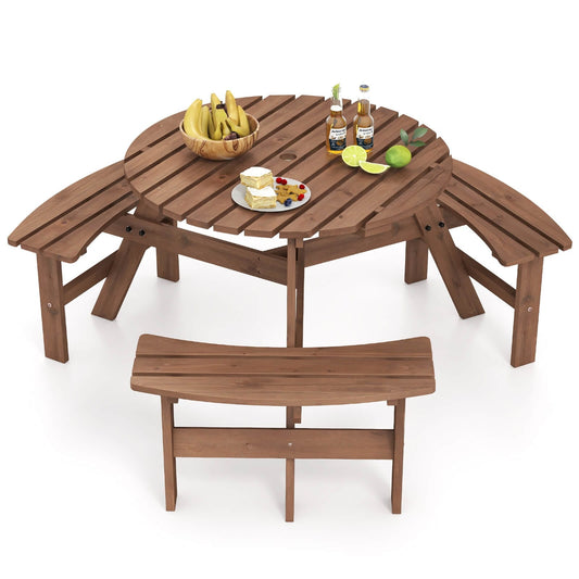Costway 6-Person Round Picnic Table Set with 3 Built-in Benches 2 - See Details