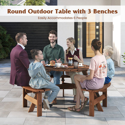 Costway 6-Person Round Picnic Table Set with 3 Built-in Benches 2 - See Details