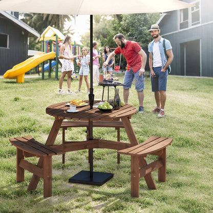Costway 6-Person Round Picnic Table Set with 3 Built-in Benches 2 - See Details