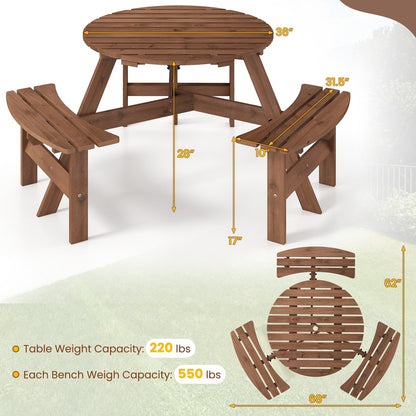 Costway 6-Person Round Picnic Table Set with 3 Built-in Benches 2 - See Details