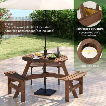 Costway 6-Person Round Picnic Table Set with 3 Built-in Benches 2 - See Details