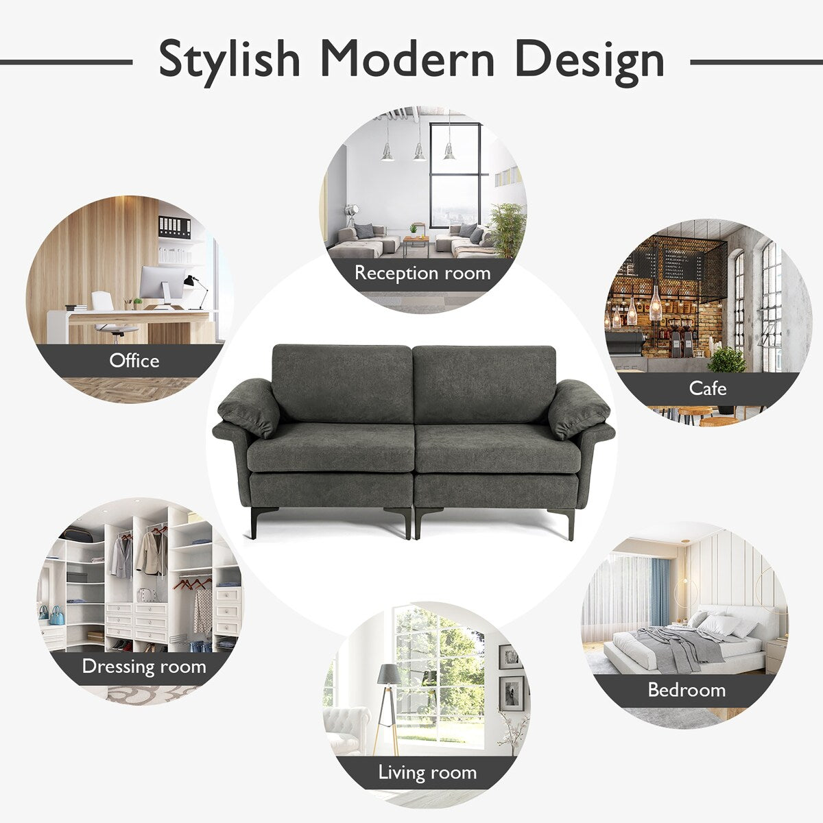 Costway Modern Loveseat Fabric 2-Seat Sofa Couch for Small Space w/ - See Details