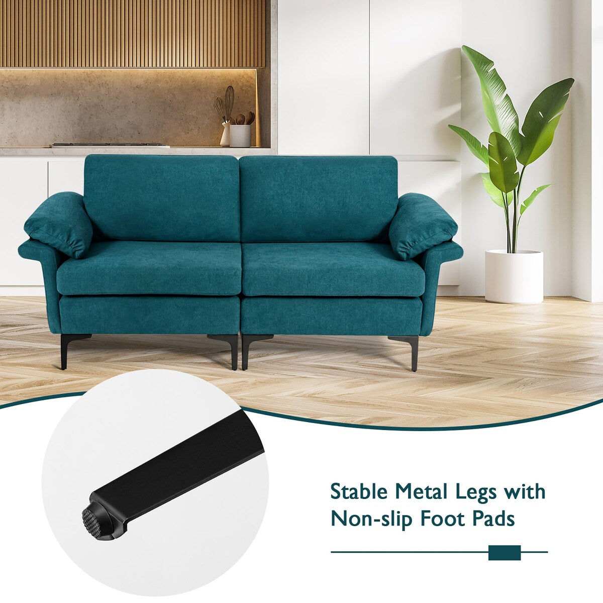 Costway Modern Loveseat Fabric 2-Seat Sofa Couch for Small Space w/ - See Details