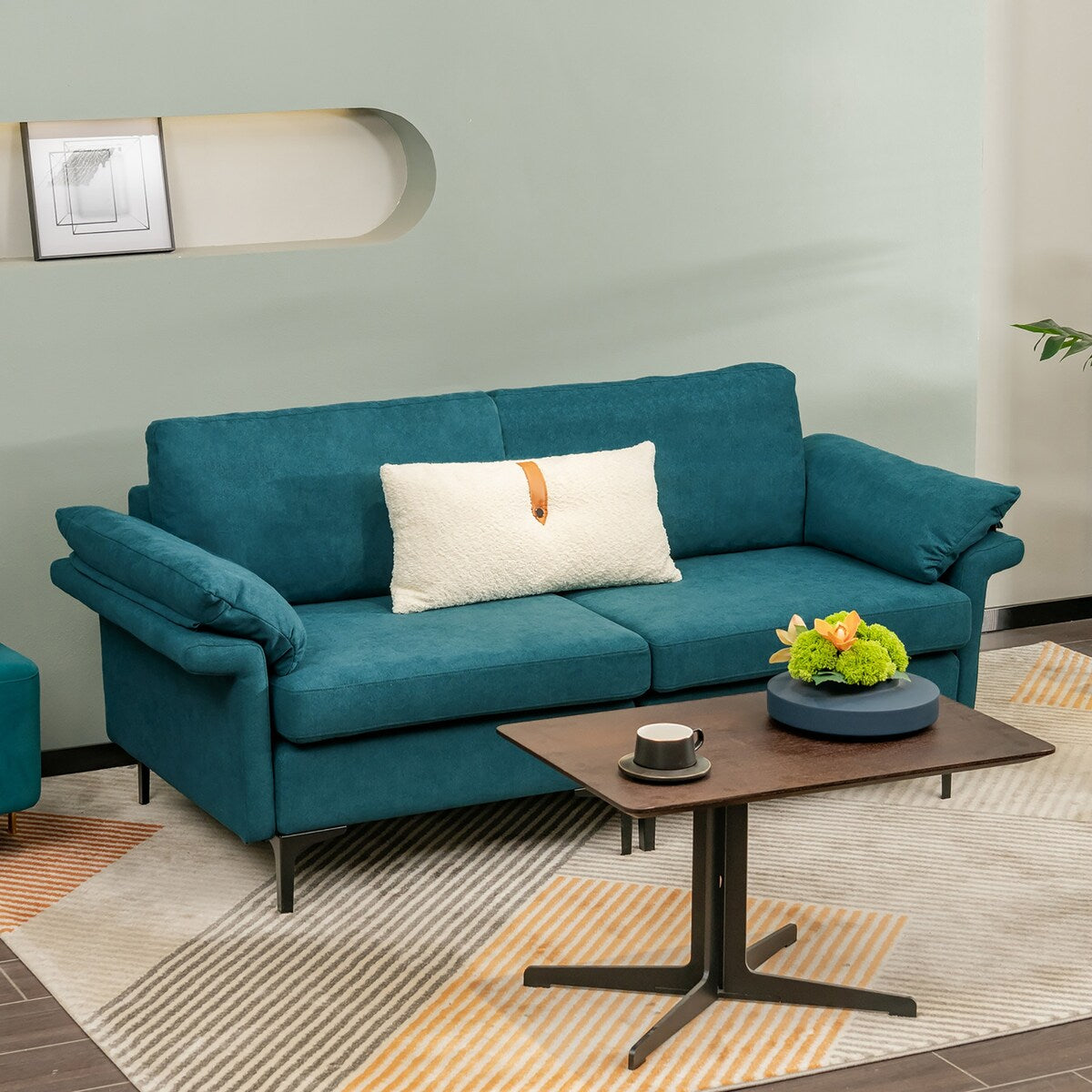 Costway Modern Loveseat Fabric 2-Seat Sofa Couch for Small Space w/ - See Details