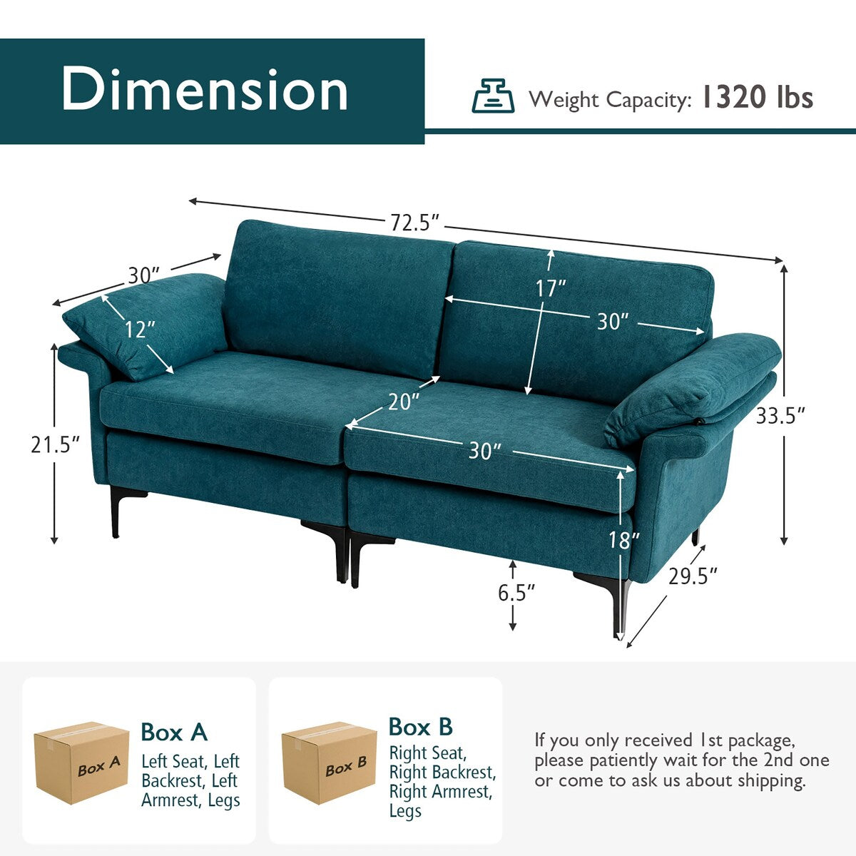 Costway Modern Loveseat Fabric 2-Seat Sofa Couch for Small Space w/ - See Details