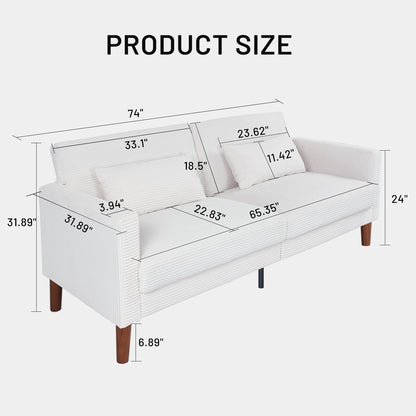 Couch Sofa, Corduroy Fabric Couches Loveseat Furniture with 2 Pillows for Living Room, Bedroom