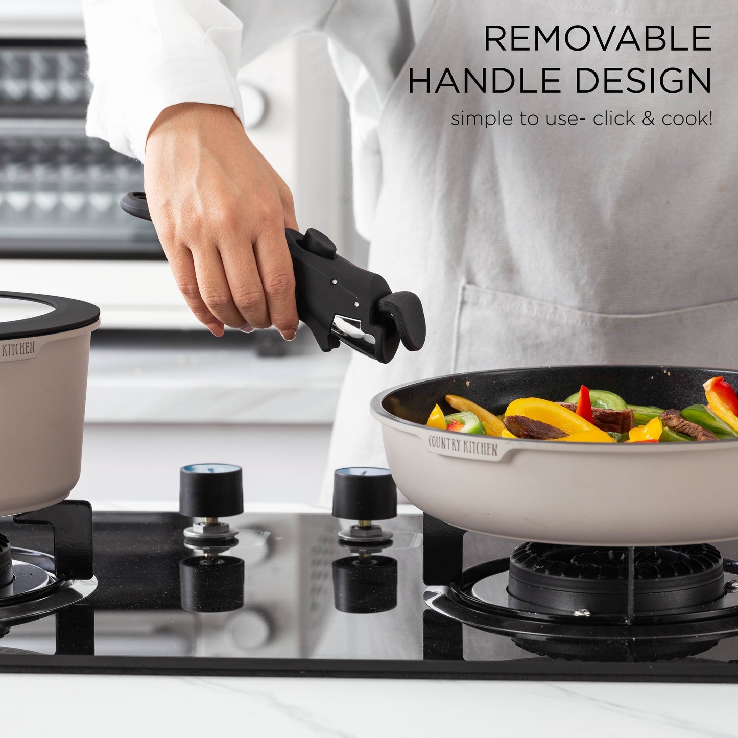 Country Kitchen 16 Piece RV Cookware Set Ceramic with Removable Handle Oven Safe