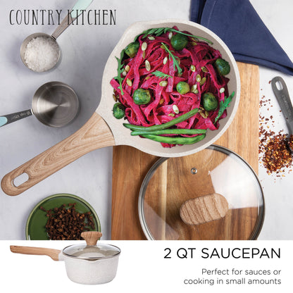Country Kitchen Non-Stick Cast Aluminum Cookware Set - Durable Kitchen Cookware for Everyday Cooking, 6-11 Pc
