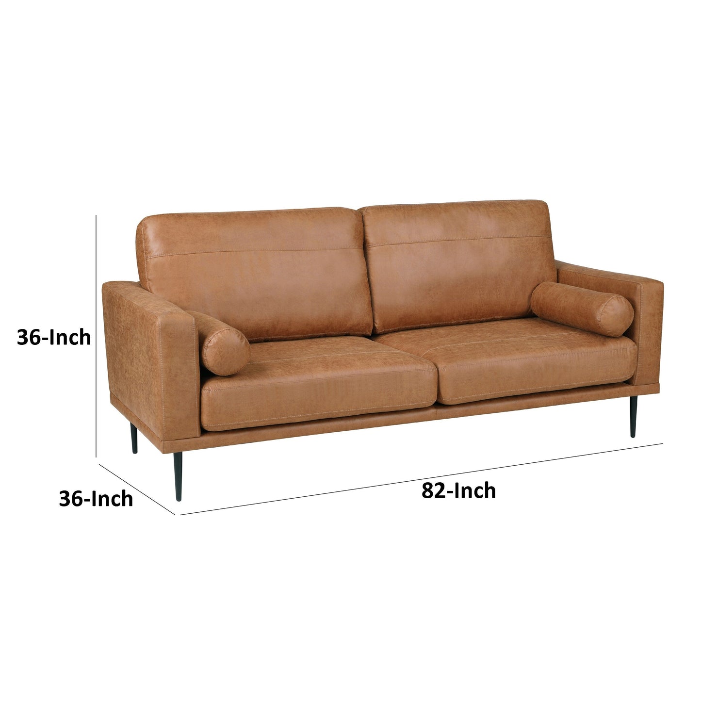 Coxi Sofa with 2 Bolster Pillows, Soft Brown Microfiber, 82 Inch