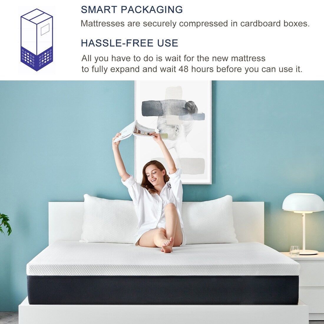 Stiku 10 Size Medium Plush Mattress Gel Memory Foam Bed-in-a-Box,Low Motion Transper