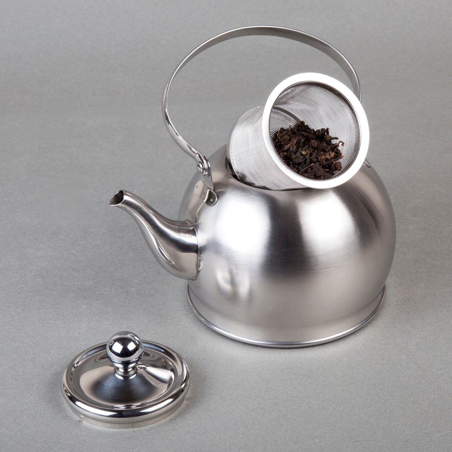 Creative Home Royal-Tea 1.0 Quart Stainless Steel Tea Kettle with with Removable Infuser Basket and Folding Handle