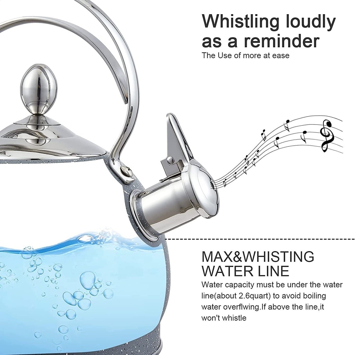 Creative Home 2.5 Qt. Stainless Steel Whistling Tea Kettle, Opaque Gray - 2.5 Quarts