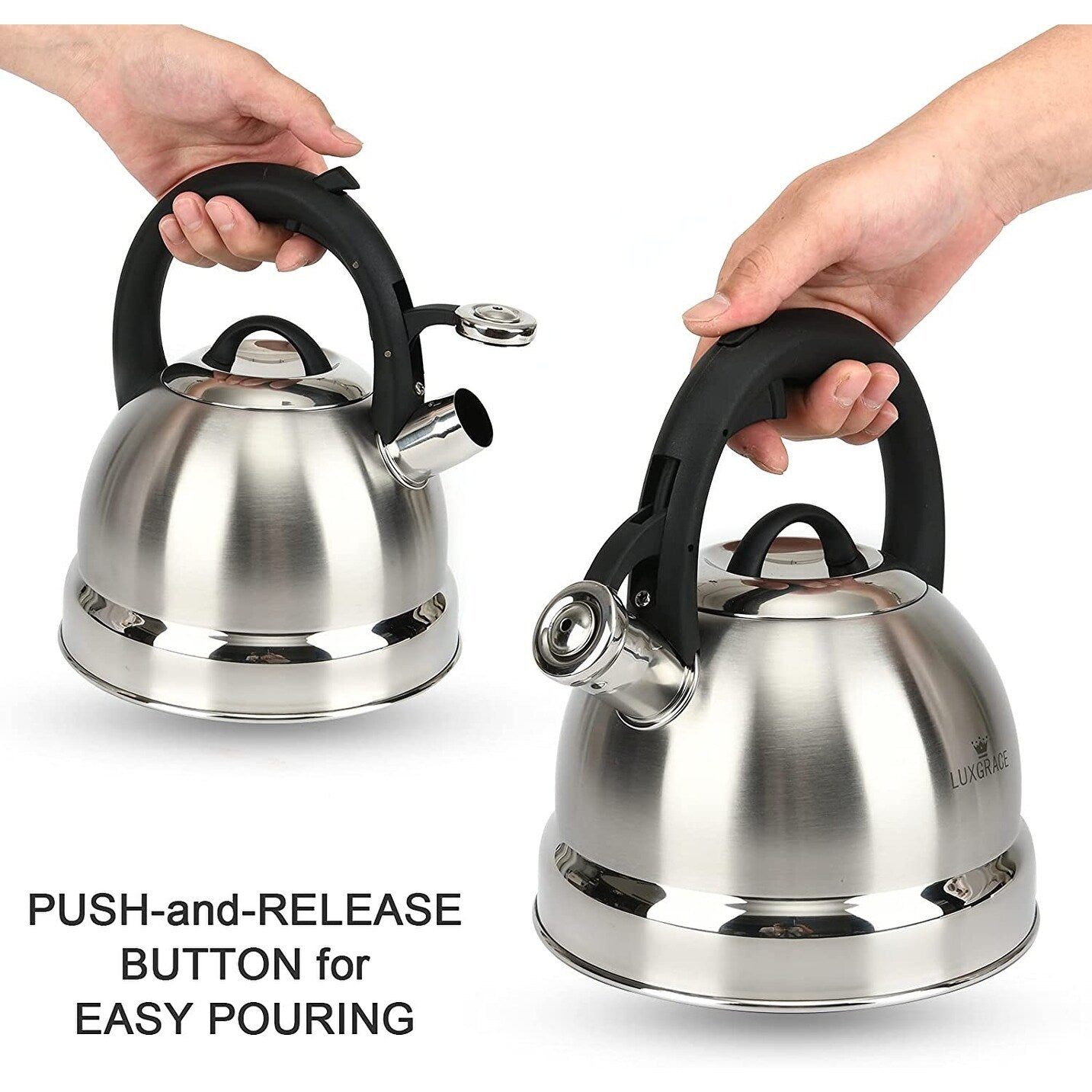 Creative Home 3.0 Qt. Stainless Steel Whistling Tea Kettle with Ergonomic Handle for Fast Boiling Heat Water, Satin Finish