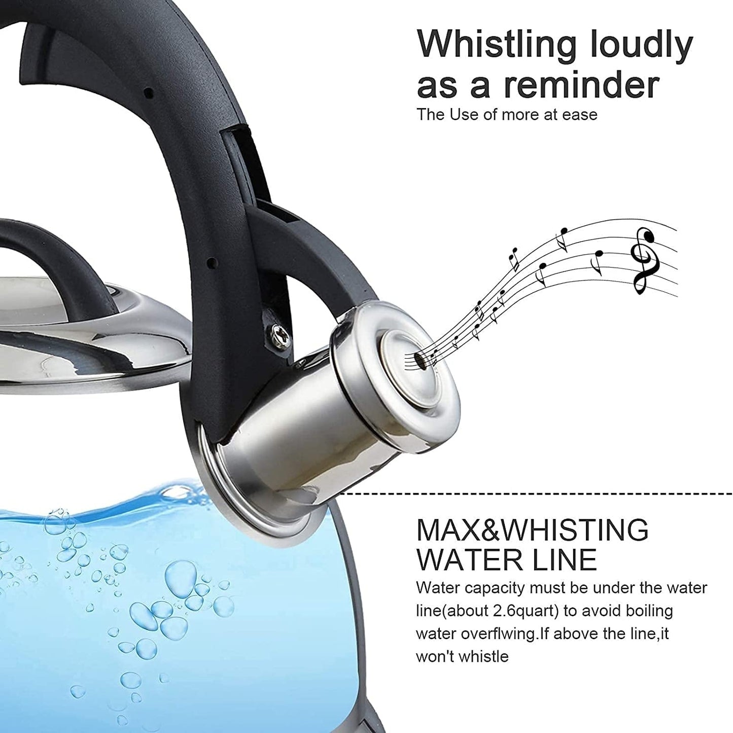 Creative Home 3.0 Qt. Stainless Steel Whistling Tea Kettle with Ergonomic Handle for Fast Boiling Heat Water, Satin Finish