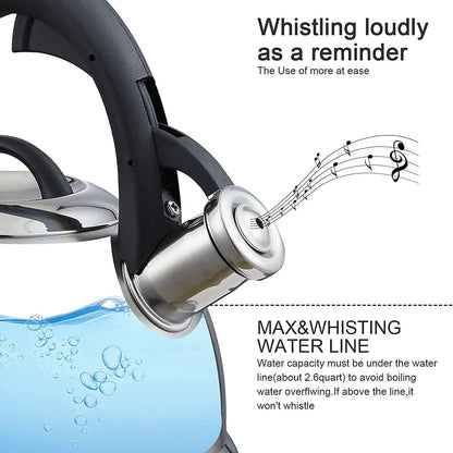 Creative Home 3.0 Qt. Stainless Steel Whistling Tea Kettle with Ergonomic Handle for Fast Boiling Heat Water, Satin Finish
