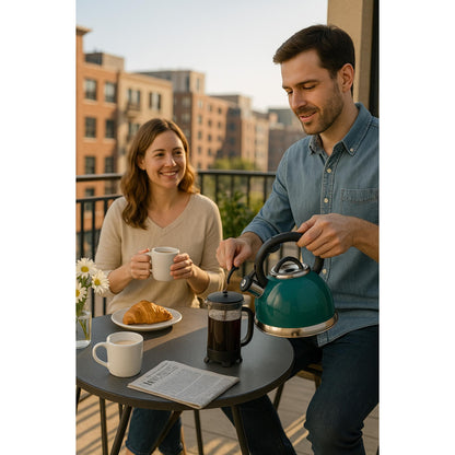 Creative Home Alexa 3.0 Quart Stainless Steel Whistling Tea Kettle with Aluminum Capsulated Bottom, Aqua Color