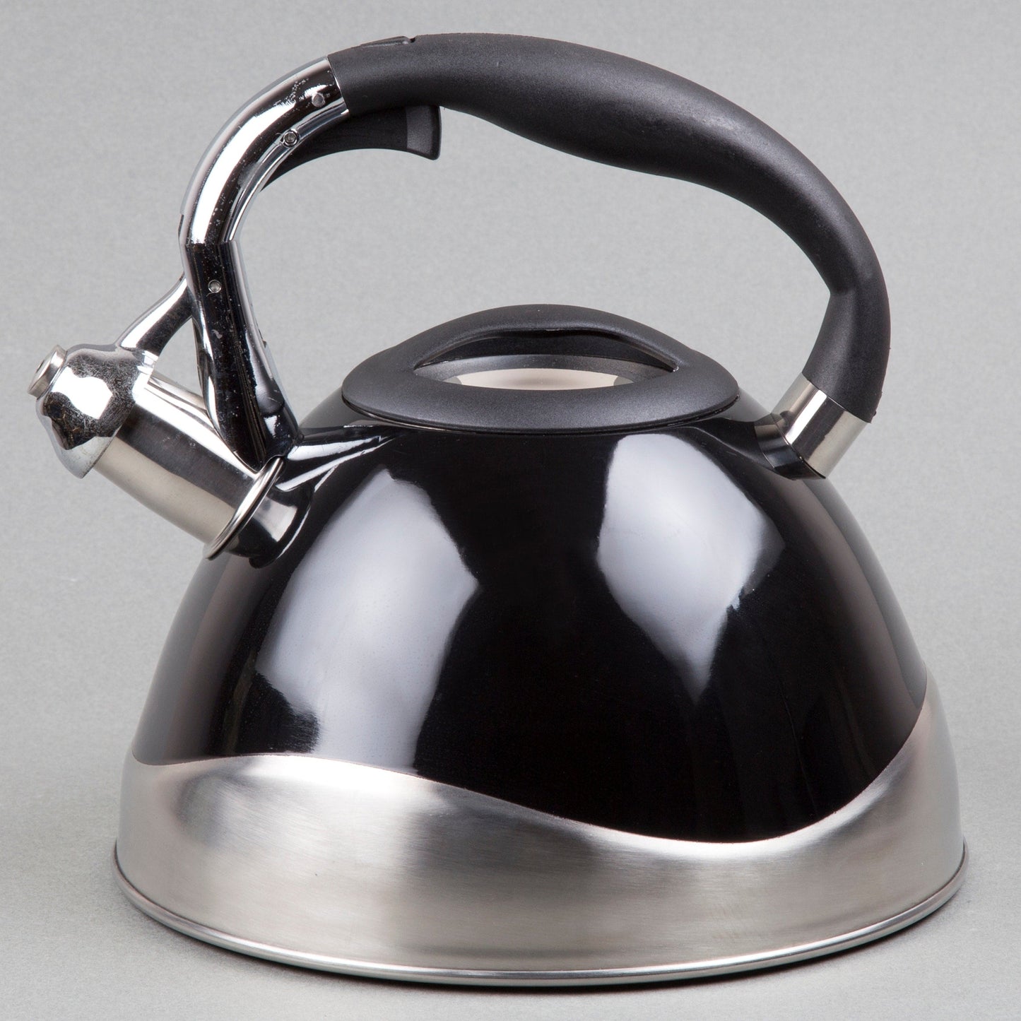 Creative Home Crescendo 3.1 Quart Stainless Steel Whistling Tea Kettle with Aluminum Capsulated Bottom, Black Color