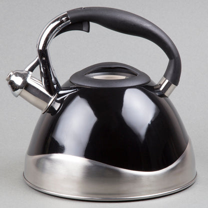 Creative Home Crescendo 3.1 Quart Stainless Steel Whistling Tea Kettle with Aluminum Capsulated Bottom, Black Color
