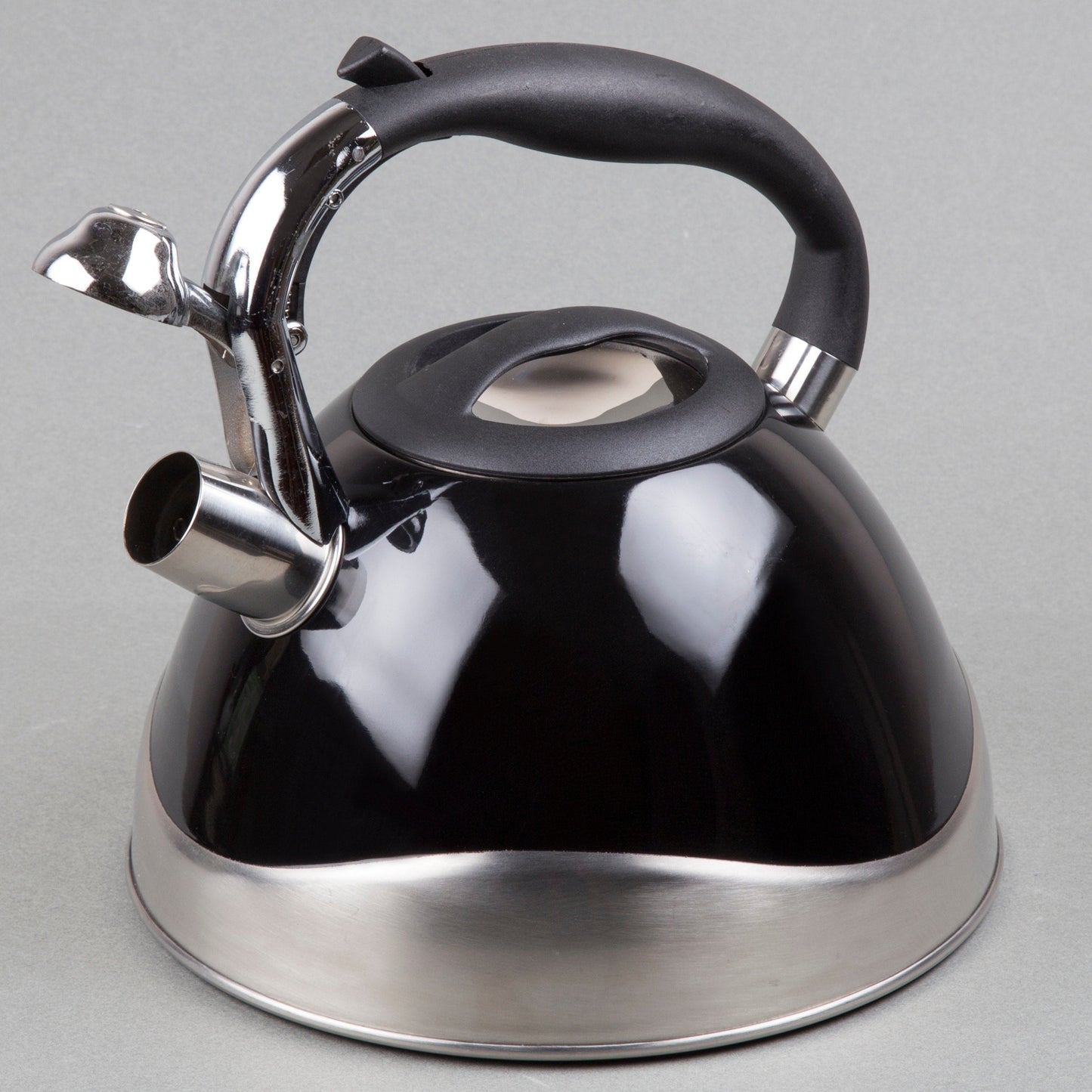 Creative Home Crescendo 3.1 Quart Stainless Steel Whistling Tea Kettle with Aluminum Capsulated Bottom, Black Color