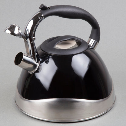 Creative Home Crescendo 3.1 Quart Stainless Steel Whistling Tea Kettle with Aluminum Capsulated Bottom, Black Color