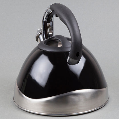 Creative Home Crescendo 3.1 Quart Stainless Steel Whistling Tea Kettle with Aluminum Capsulated Bottom, Black Color