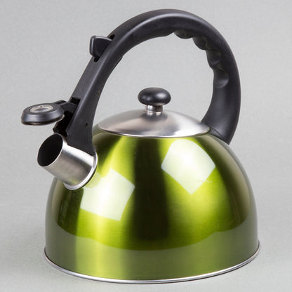 Creative Home Satin Splendor 2.8 Quart Stainless Steel Whistling Tea Kettle with Aluminum Capsulated Bottom, Metallic Chartreuse