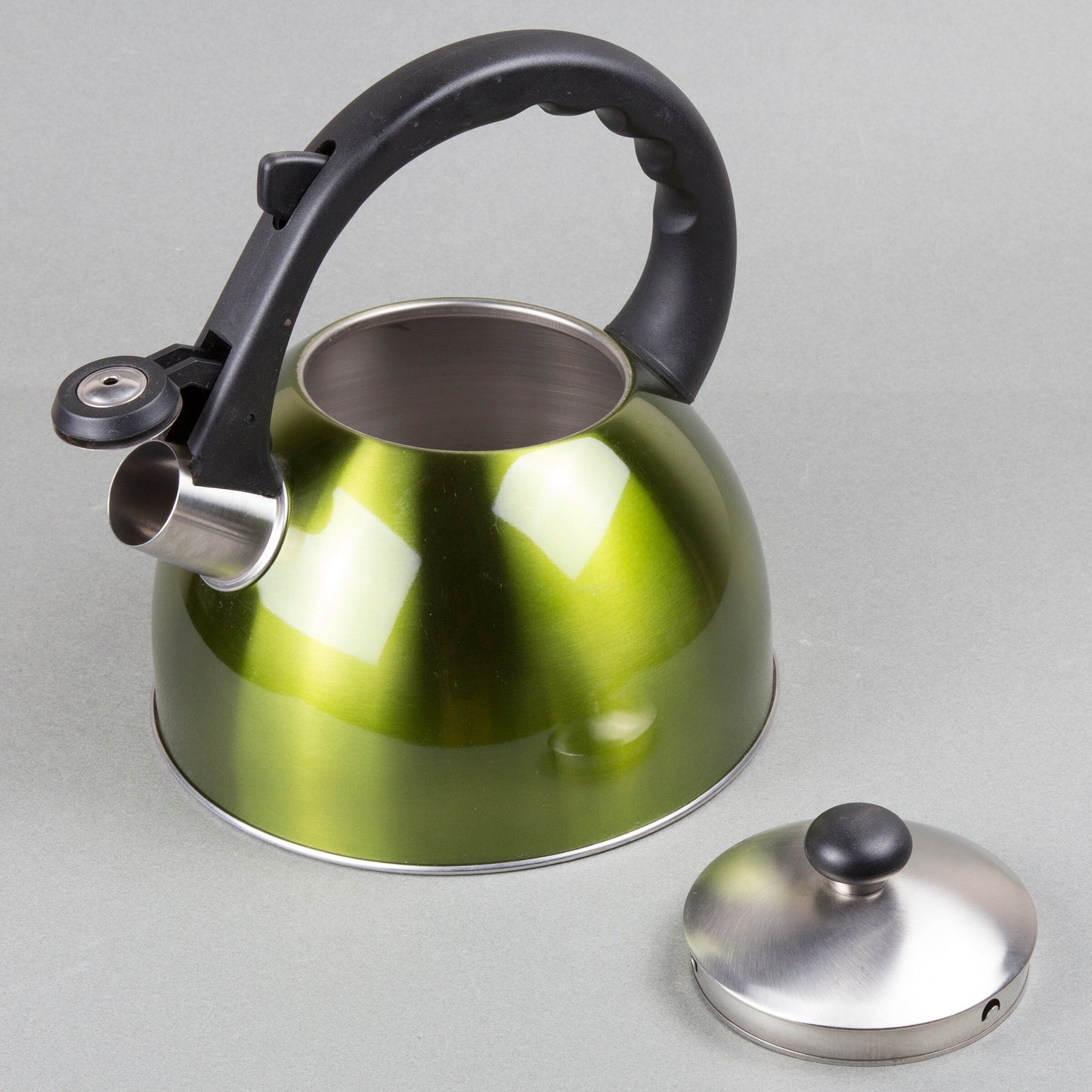 Creative Home Satin Splendor 2.8 Quart Stainless Steel Whistling Tea Kettle with Aluminum Capsulated Bottom, Metallic Chartreuse